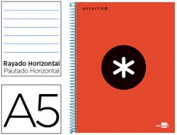Cuaderno espiral Liderpapel Antartik A-5 tapa forrada 120h micro 100g raya horizontal color rojo